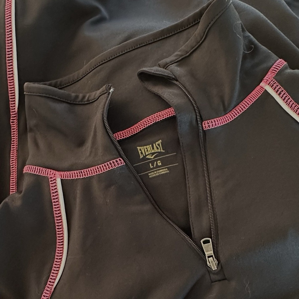 Everlast Black Pink Activewear Top Size L Women's 1/4 Zip Long Sleeve Thumbholes - Picture 3 of 12